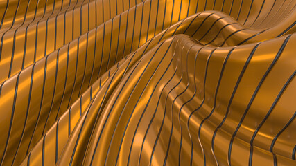 Obraz premium Abstract wavy background. Orange metal tapes. Smooth lines. 3D rendering image.