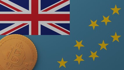 Gold Bitcoin in the Bottom Left Corner on the Country Flag of Tuvalu