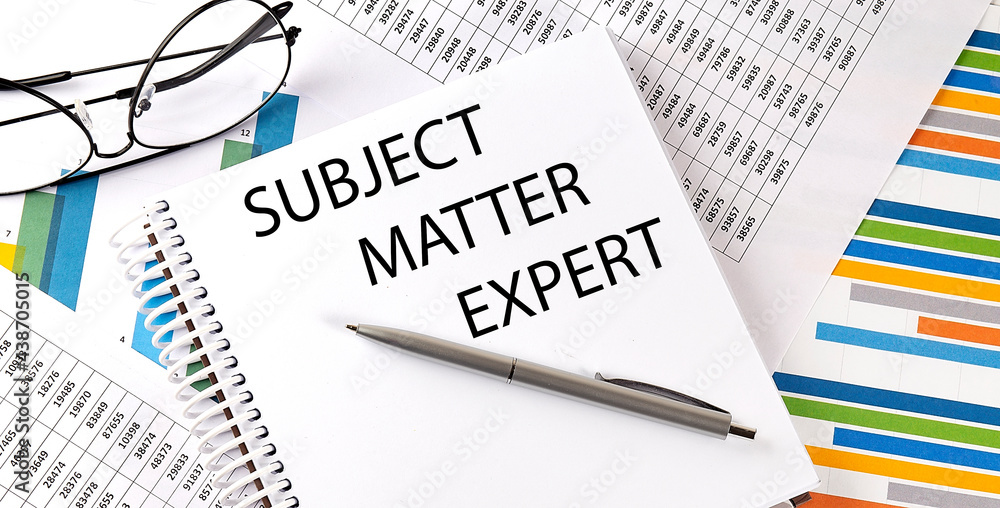 Poster notebook with text subject matter expert . diagram and white background
