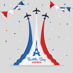 Happy bastille day airplanes - obrazy, fototapety, plakaty