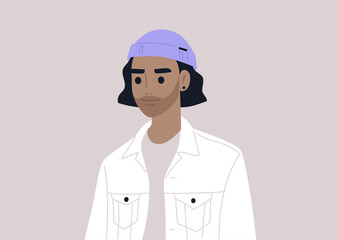 A young male character wearing a rolled beanie, modern lifestyle and fashion