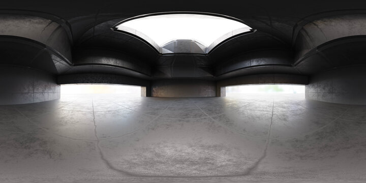 360 degree spherical seamless panorama abstract empty concrete room interior studio hall 3d rendering illustration hdri hdr vr style