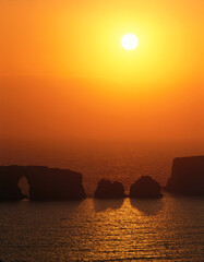 greece, bay of navarino, cliffs, back light, sunset, 