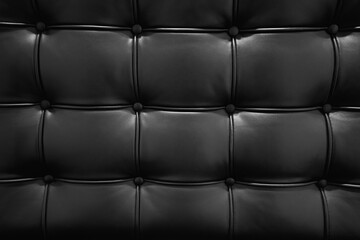 Black leather sofa texture in royal style. Elegant embossed black leather pattern. Vintage style...