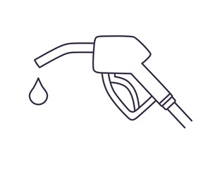 Gas fuel pump nozzle and drop line icon. Gasoline or petrol filling station sign.