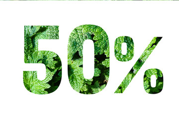 50 percent discount on promotion on white banner. Summer or spring sales.