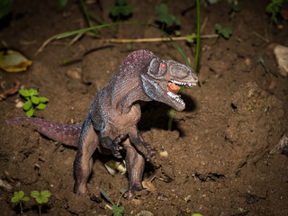 set portrait of plastic toy dinosaur