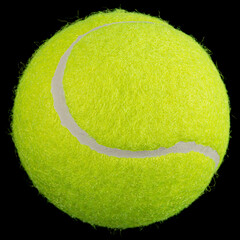 Green tennis ball, isolated on black background