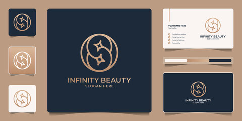 Naklejka premium Infinity beauty logo template with line art style. Beauty loop, connection, flow icon and business card.