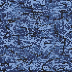 military print blue pixel camouflage, army seamless pattern
