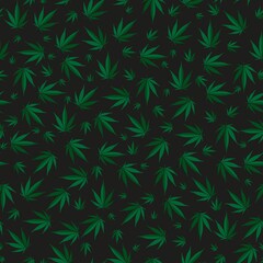 vector, seamless cannabis print on a black background, print for clothes or print
