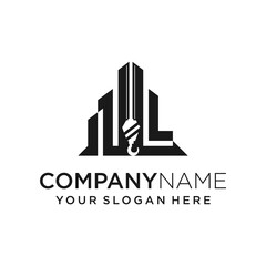 negative space crane building logo illustration