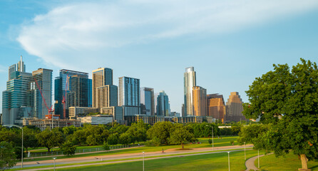 Fototapeta na wymiar View of Austin park, Texas in USA downtown skyline.
