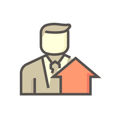 Housing estate and agent or realtors vector icon. Include home or house building. That people is specialize in real estate, property, law i.e. development, owned, sale, rent, buy, investment. 64x64 px