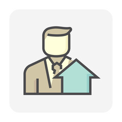 Housing estate and agent or realtors vector icon. Include home or house building. That people is specialize in real estate, property, law i.e. development, owned, sale, rent, buy, investment. 64x64 px