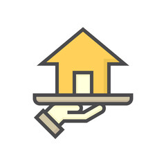 Housing estate and agent or realtors vector icon. Include home or house building. That people is specialize in real estate, property, law i.e. development, owned, sale, rent, buy, investment. 64x64 px