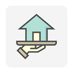 Housing estate and agent or realtors vector icon. Include home or house building. That people is specialize in real estate, property, law i.e. development, owned, sale, rent, buy, investment. 64x64 px