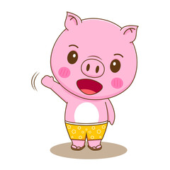 Summer concept of cute pig cartoon character illustration
