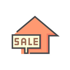 House for sale vector icon. That foreclose real estate or property consist of home or house building and forsale sign. Also for development, owned, rent, buy, purchase or investment. 64x64 pixel.
