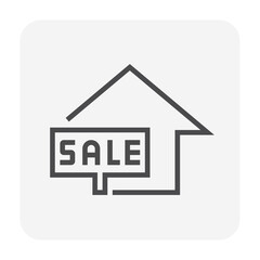House for sale vector icon. That foreclose real estate or property consist of home or house building and forsale sign. Also for development, owned, rent, buy, purchase or investment. 64x64 pixel.
