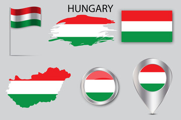 Obraz premium colorful flag pin badge hungary. Pin point icon. Web banner. Vector illustration. Stock image.
