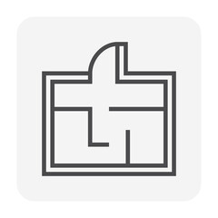 Floor plan or floorplan vector icon design in top view. That drawing consist of room, layout, door inside square house building. Architecture design by architect for  project, construction. 64x64 px.
