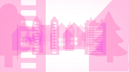 ピンク色の街並みシルエット背景
