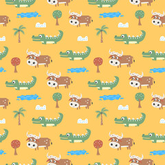 seamless pattern of cute animals with hand drawn style