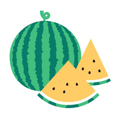 まるごと西瓜とスライス西瓜のシンプルなイラスト