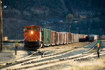 Train switching yard in the BC town of Lillooet BC, Canada.