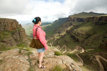 The Sani Pass, which goes from South Africa to Lesotho, through the Drakensburg Mountains.  South Africa - Lesotho