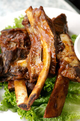 Barbecued pork ribs at pub style restaurant.