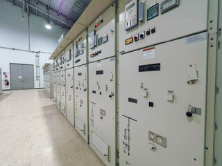 Electrical switchgear, Industrial electrical switch panel at substation in industrial zone at power...