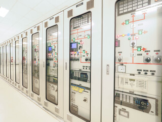 Electrical switchgear, Industrial electrical switch panel at substation in industrial zone at power...