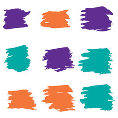 Blue Watercolor Square. Orange Brushstroke Chinese. Brushes Abstract. Ink Distress. Paintbrush Splatter. Paint Background. Art Collection. Set Graffiti. Grungy Frame.