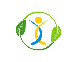 Circular nature leaf with abstract people inside