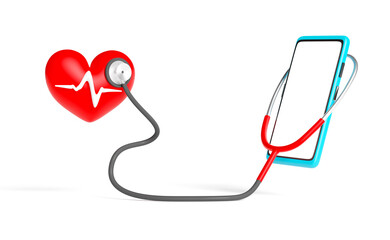 stethoscope with smartphone and blood pressure heart rate ,Concept 3d illustration or 3d render