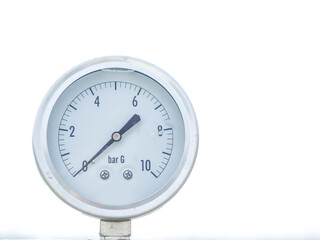 Pressure gauge of measuring instrument close up in industry zone at power plant