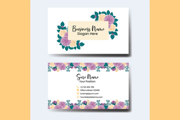 Business Card Template Rose Flower .Double-sided Blue Colors. Flat Design Vector Illustration. Stationery Design
