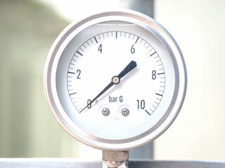 Pressure gauge of measuring instrument close up in industry zone at power plant