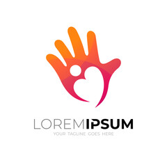 Fototapeta premium Hand care logo with people design vector, love icon