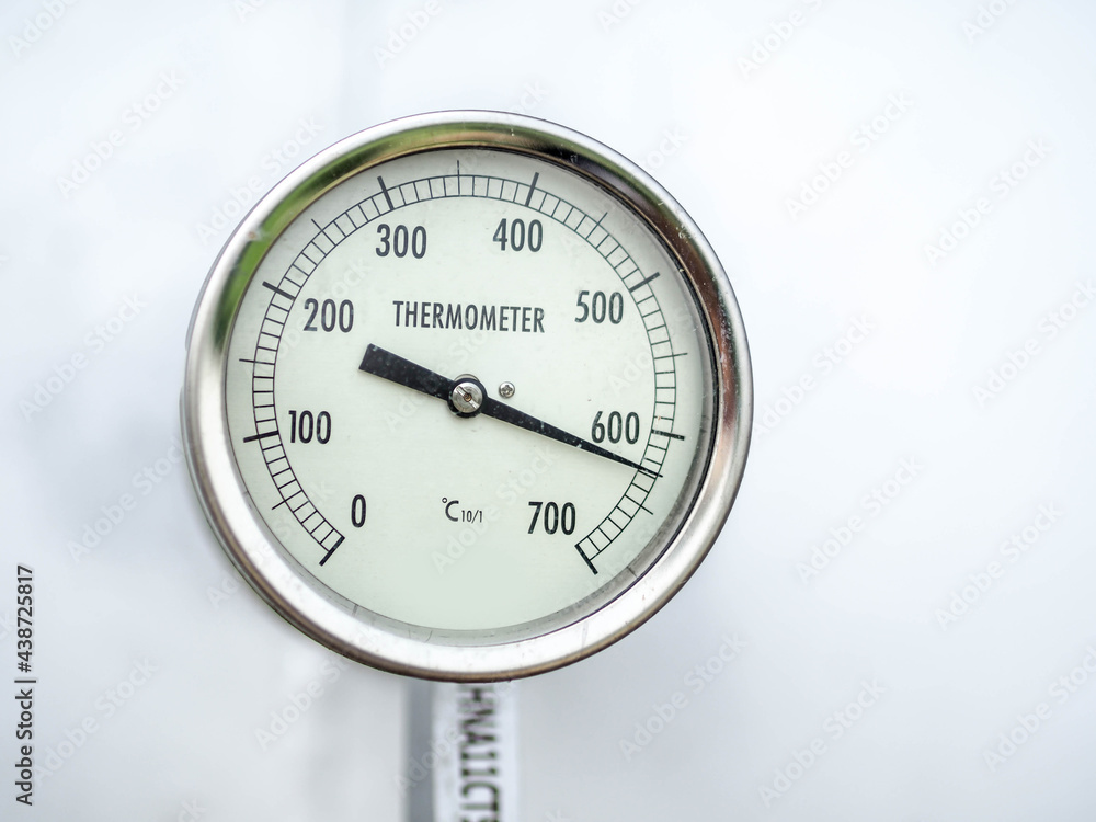 Wall mural temperature gauge for measuring instrument close up in industry zone at power plant.