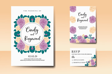 Wedding invitation frame set, floral watercolor Digital hand drawn Rose Flower design Invitation Card Template