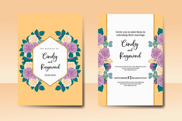 Wedding invitation frame set, floral watercolor Digital hand drawn Rose Flower design Invitation Card Template