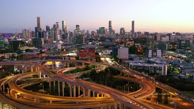 Aerial view of the Inner City Bypass & Airport Link toll road, Brisbane City, Queensland, Australia.