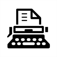 Typing machine icon, black. Vector and glyph