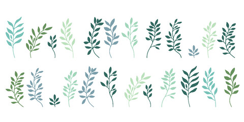 背景白の手描きの草木イラストセット Set hand drawn white isolated background. Botanical illustration. Decorative Botanical picture. © necomammma