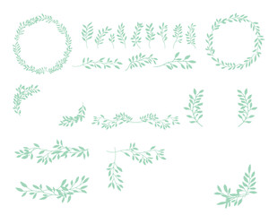 手描きの草木フレームイラストセット Set hand drawn white isolated background. Botanical illustration. Decorative Botanical picture.