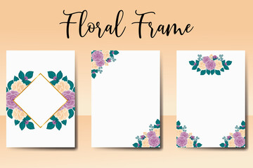Fototapeta premium Wedding invitation frame set, floral watercolor Digital hand drawn Rose Flower design Invitation Card Template