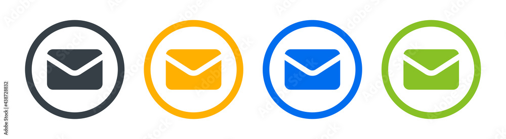 Poster envelope icons set on circle design.